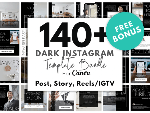 Download 140 Dark Instagram Template KIT BUNDLE - Instagram template Collection