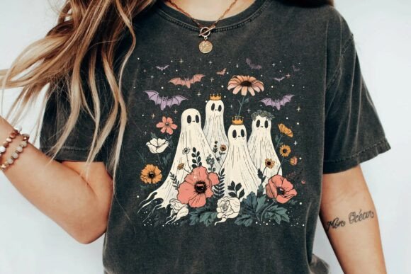 Download Vintage Cottagecore Floral Ghosts and Bats Spooky Halloween Design Png - Halloween design Collection