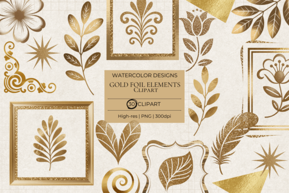 Download Gold Foil Elements Clipart Set - Element Collection